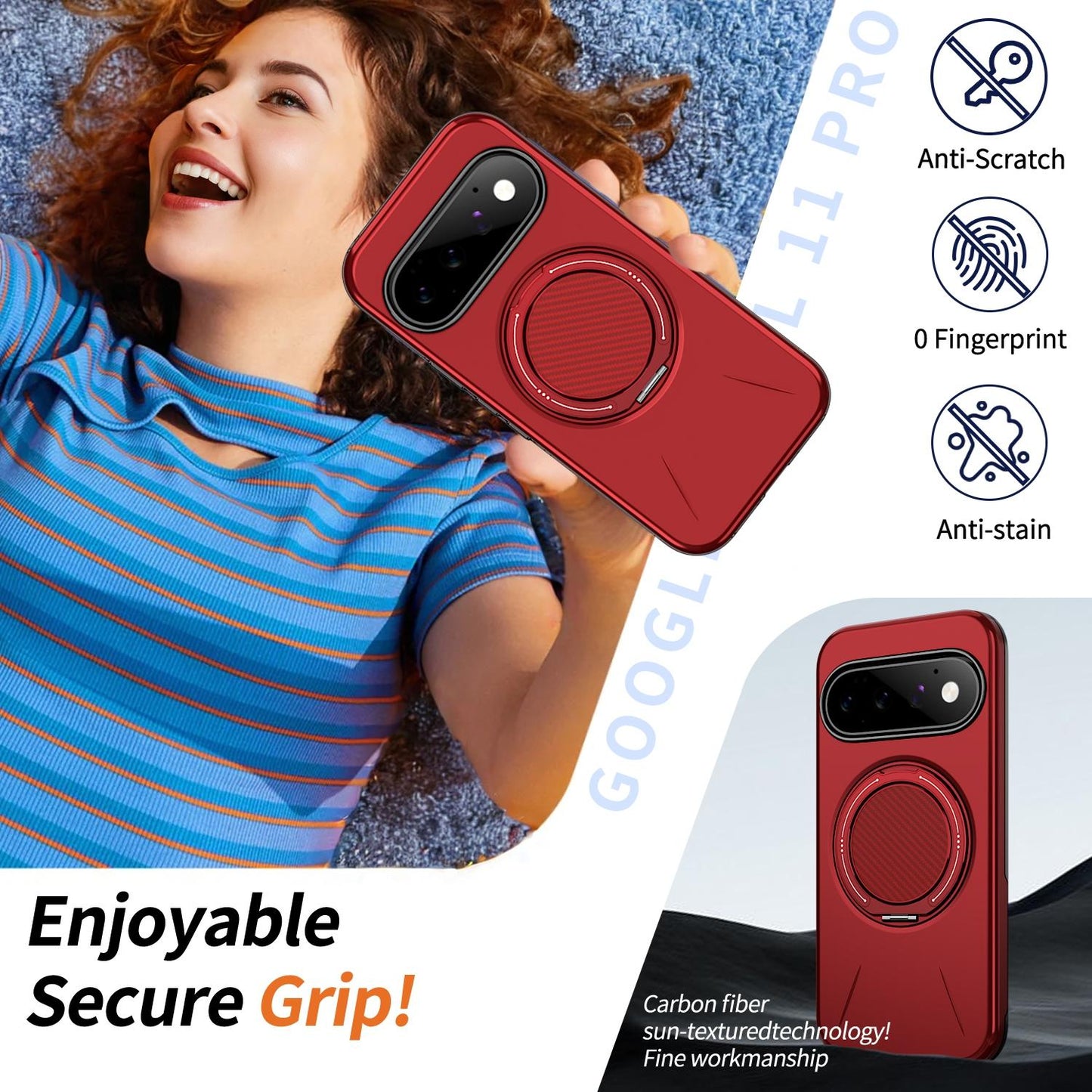 For Google Pixel 11 Pro Metal Rotation Holder MagSafe TPU Hybrid PC Phone Case(Red)