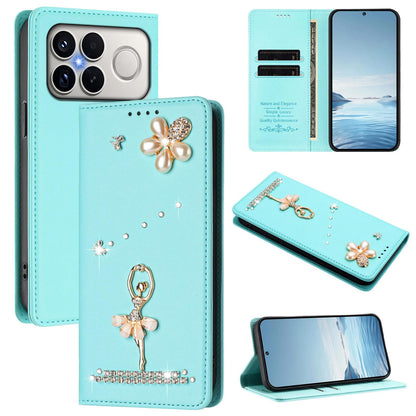 For Xiaomi Poco F8 Ultra / Redmi K90 Pro Max Ballet Girl Diamond Studded RFID Vegan Leather Phone Case(Mint Green)
