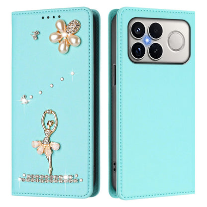 For Xiaomi Poco F8 Ultra / Redmi K90 Pro Max Ballet Girl Diamond Studded RFID Vegan Leather Phone Case(Mint Green)