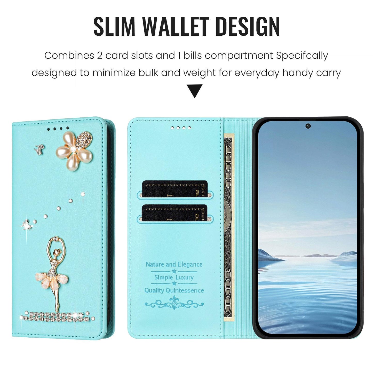 For Xiaomi Poco F8 Ultra / Redmi K90 Pro Max Ballet Girl Diamond Studded RFID Vegan Leather Phone Case(Mint Green)