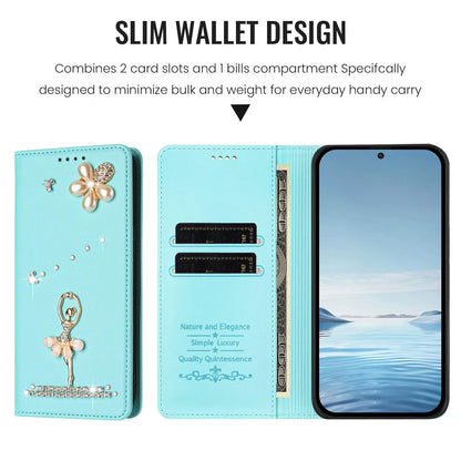 For Xiaomi Poco F8 Ultra / Redmi K90 Pro Max Ballet Girl Diamond Studded RFID Vegan Leather Phone Case(Mint Green)