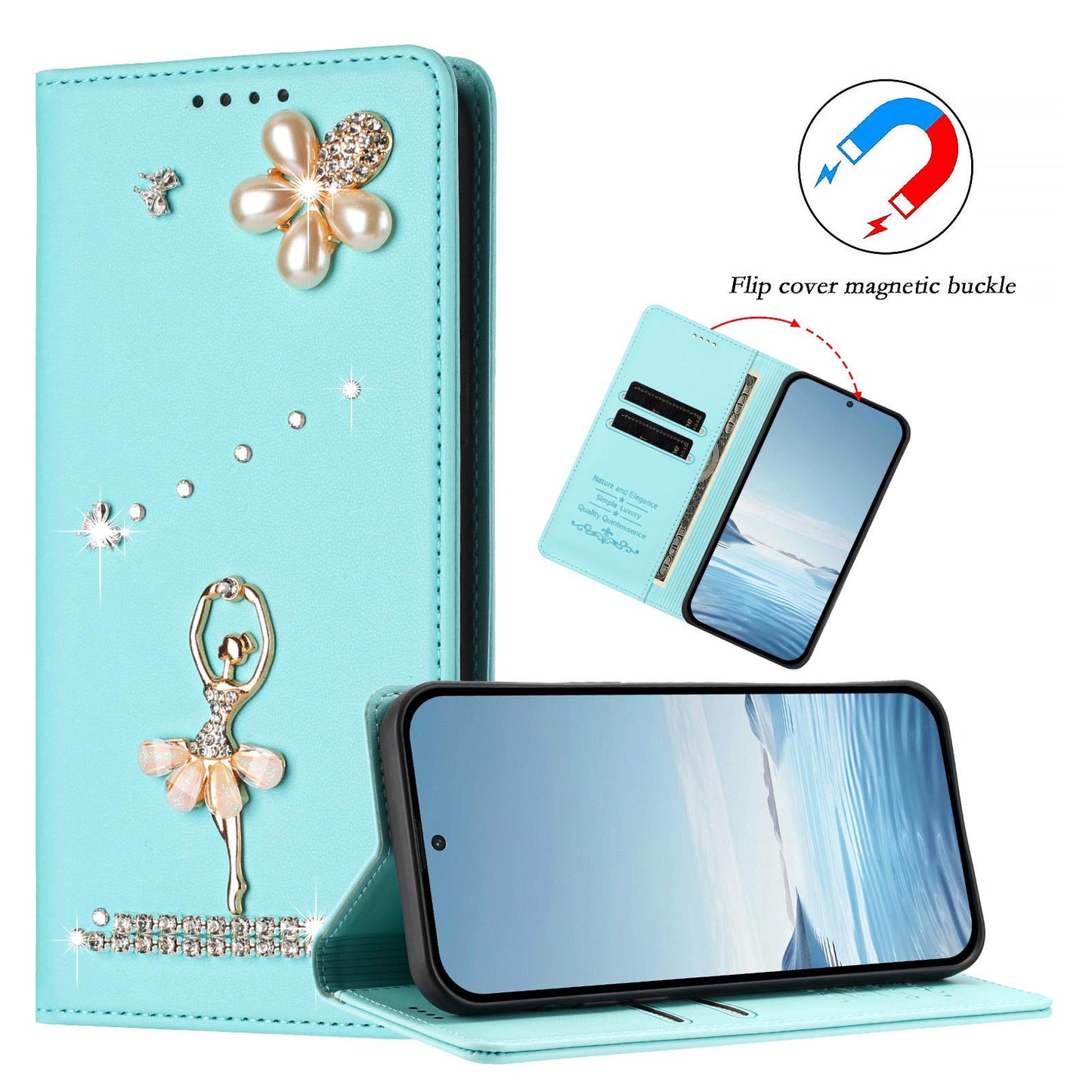 For Xiaomi Poco F8 Ultra / Redmi K90 Pro Max Ballet Girl Diamond Studded RFID Vegan Leather Phone Case(Mint Green)