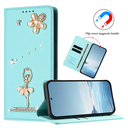 For Xiaomi Poco F8 Ultra / Redmi K90 Pro Max Ballet Girl Diamond Studded RFID Vegan Leather Phone Case(Mint Green)