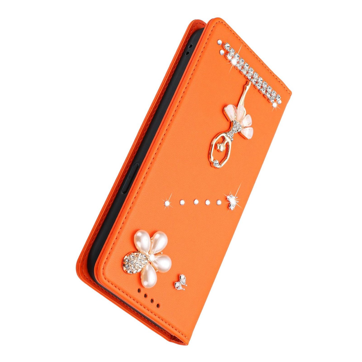 For Xiaomi Poco F8 Ultra / Redmi K90 Pro Max Ballet Girl Diamond Studded RFID Vegan Leather Phone Case(Orange)