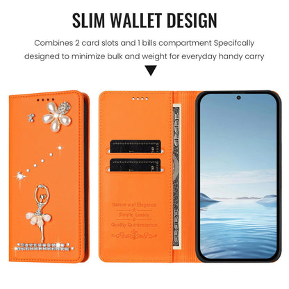 For Xiaomi Poco F8 Ultra / Redmi K90 Pro Max Ballet Girl Diamond Studded RFID Vegan Leather Phone Case(Orange)