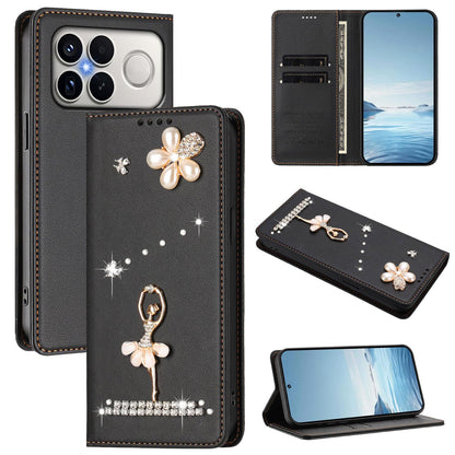 For Xiaomi Poco F8 Ultra / Redmi K90 Pro Max Ballet Girl Diamond Studded RFID Vegan Leather Phone Case(Black)