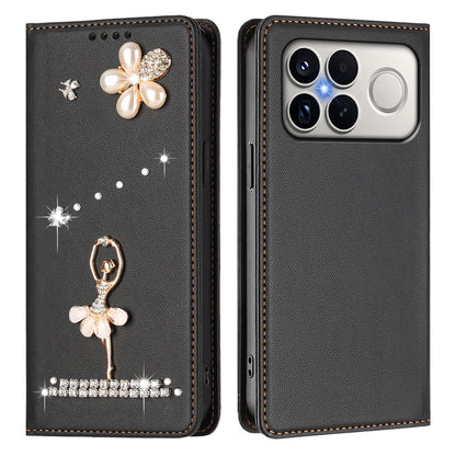 For Xiaomi Poco F8 Ultra / Redmi K90 Pro Max Ballet Girl Diamond Studded RFID Vegan Leather Phone Case(Black)