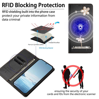 For Xiaomi Poco F8 Ultra / Redmi K90 Pro Max Ballet Girl Diamond Studded RFID Vegan Leather Phone Case(Black)