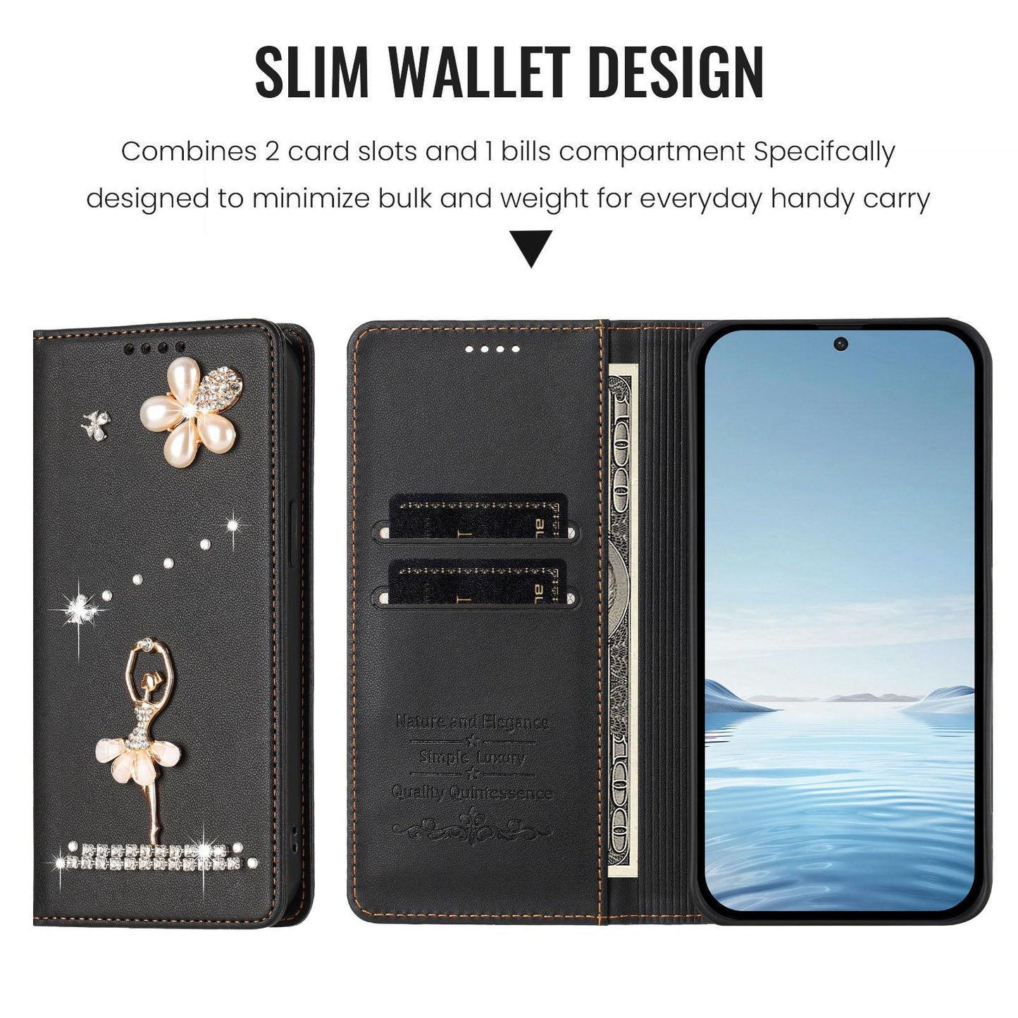 For Xiaomi Poco F8 Ultra / Redmi K90 Pro Max Ballet Girl Diamond Studded RFID Vegan Leather Phone Case(Black)