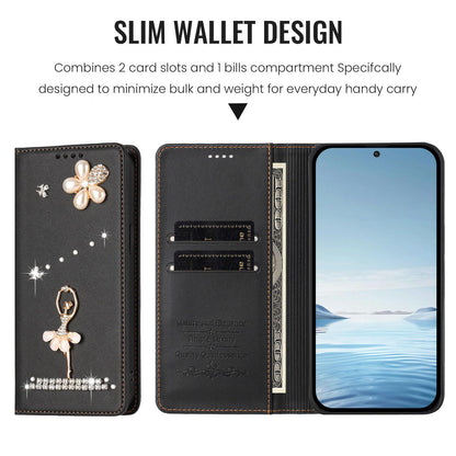For Xiaomi Poco F8 Ultra / Redmi K90 Pro Max Ballet Girl Diamond Studded RFID Vegan Leather Phone Case(Black)