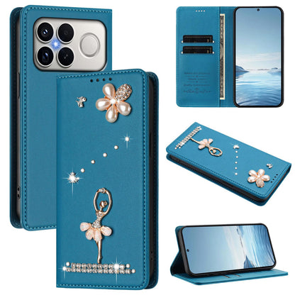 For Xiaomi Poco F8 Ultra / Redmi K90 Pro Max Ballet Girl Diamond Studded RFID Vegan Leather Phone Case(Lake Blue)