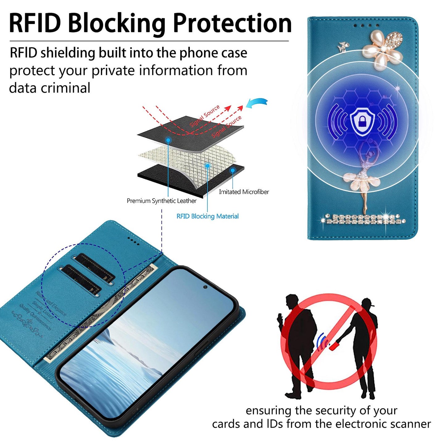 For Xiaomi Poco F8 Ultra / Redmi K90 Pro Max Ballet Girl Diamond Studded RFID Vegan Leather Phone Case(Lake Blue)