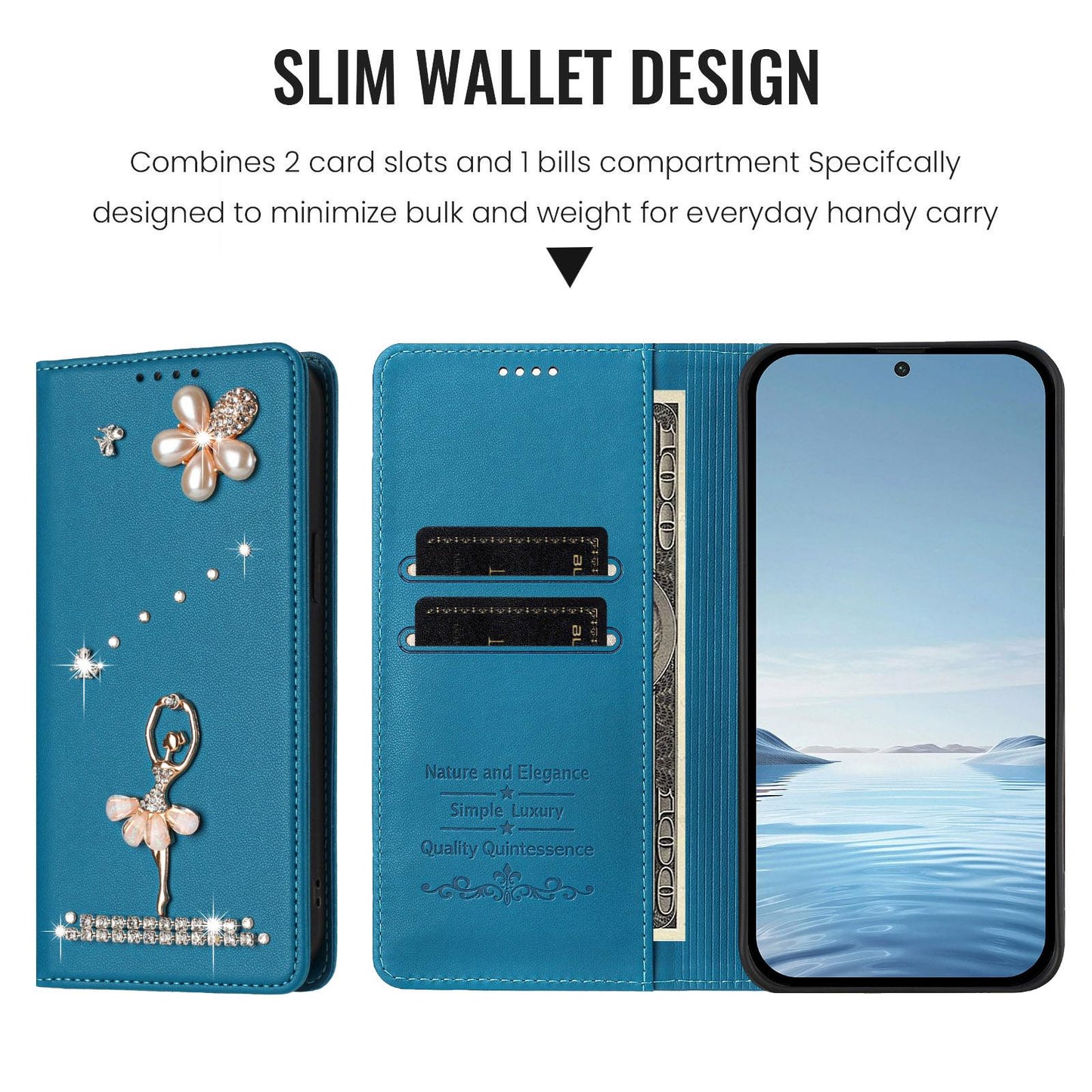 For Xiaomi Poco F8 Ultra / Redmi K90 Pro Max Ballet Girl Diamond Studded RFID Vegan Leather Phone Case(Lake Blue)