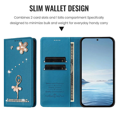 For Xiaomi Poco F8 Ultra / Redmi K90 Pro Max Ballet Girl Diamond Studded RFID Vegan Leather Phone Case(Lake Blue)