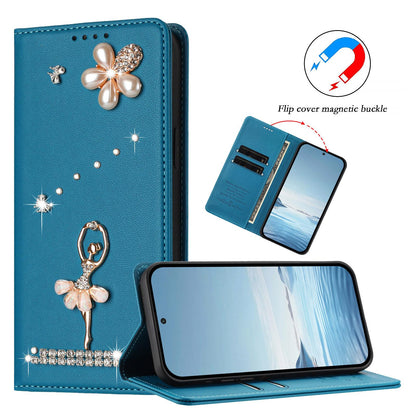 For Xiaomi Poco F8 Ultra / Redmi K90 Pro Max Ballet Girl Diamond Studded RFID Vegan Leather Phone Case(Lake Blue)