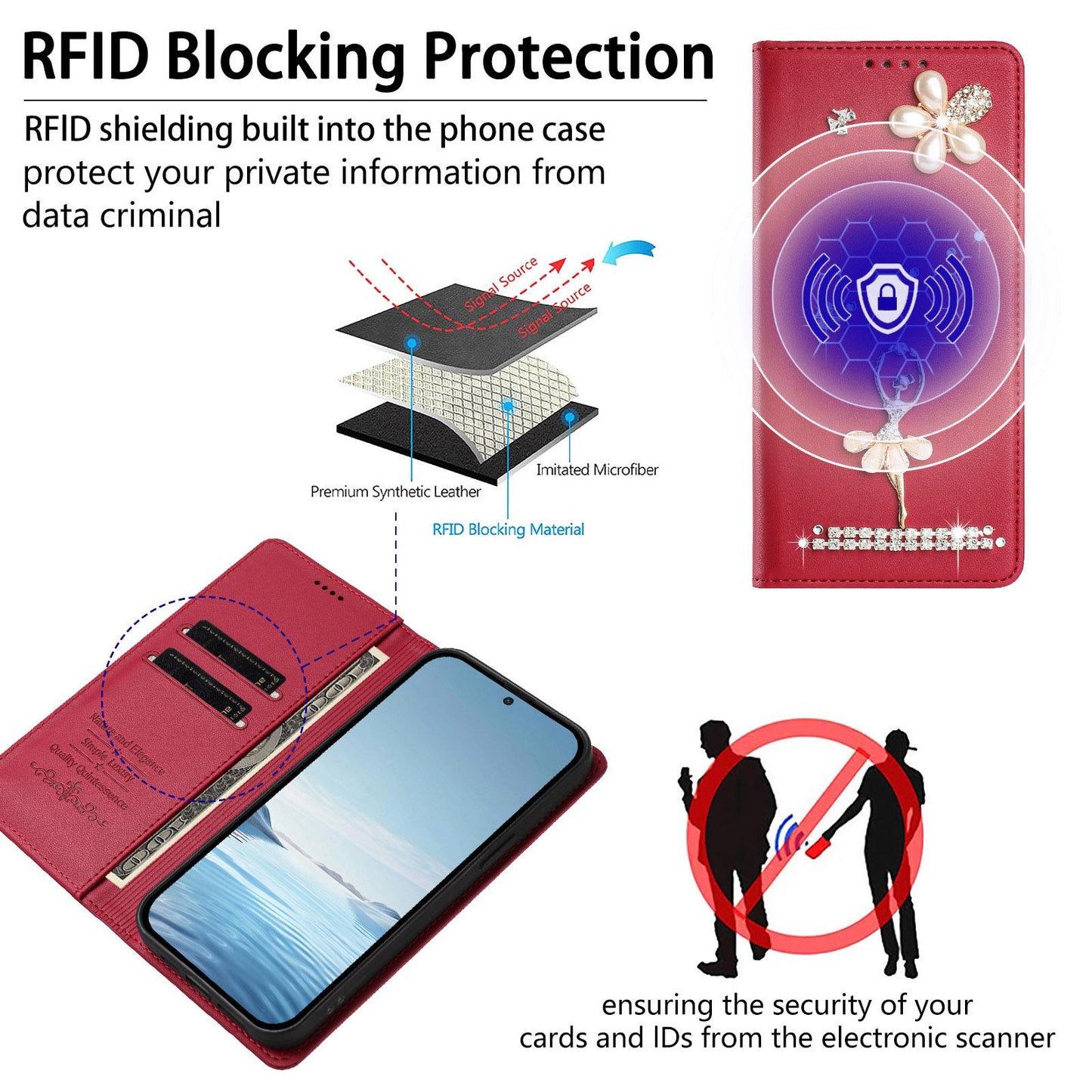 For Xiaomi Poco F8 Ultra / Redmi K90 Pro Max Ballet Girl Diamond Studded RFID Vegan Leather Phone Case(Wine Red)