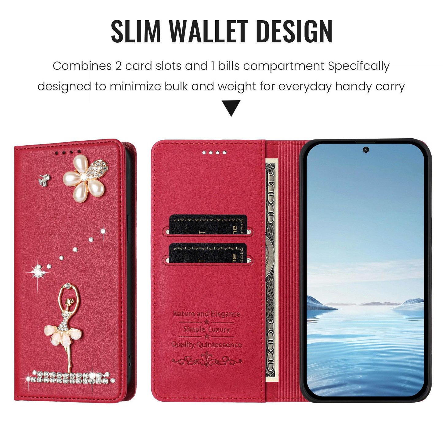 For Xiaomi Poco F8 Ultra / Redmi K90 Pro Max Ballet Girl Diamond Studded RFID Vegan Leather Phone Case(Wine Red)