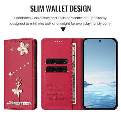 For Xiaomi Poco F8 Ultra / Redmi K90 Pro Max Ballet Girl Diamond Studded RFID Vegan Leather Phone Case(Wine Red)