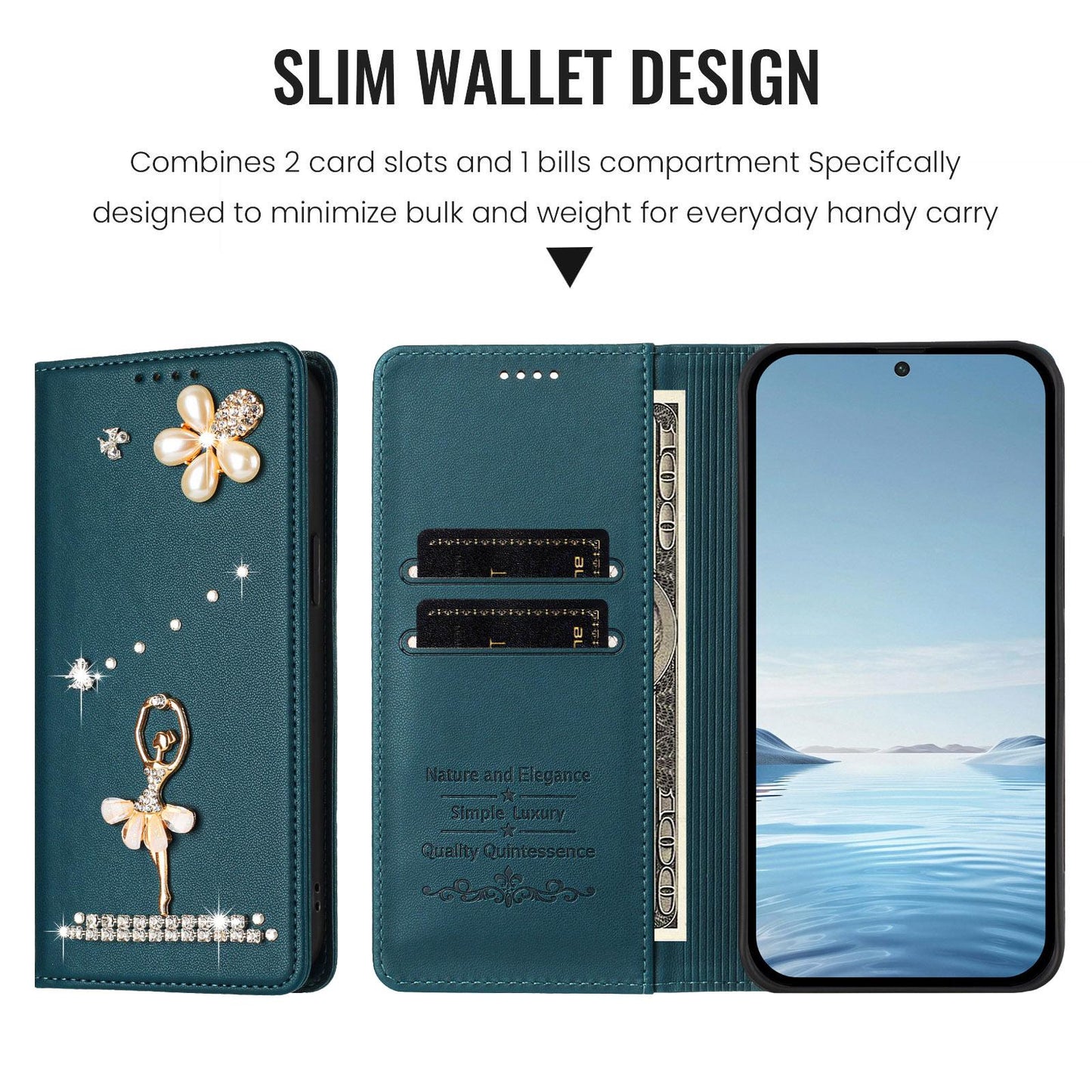 For Xiaomi Poco F8 Ultra / Redmi K90 Pro Max Ballet Girl Diamond Studded RFID Vegan Leather Phone Case(Peacock Green)