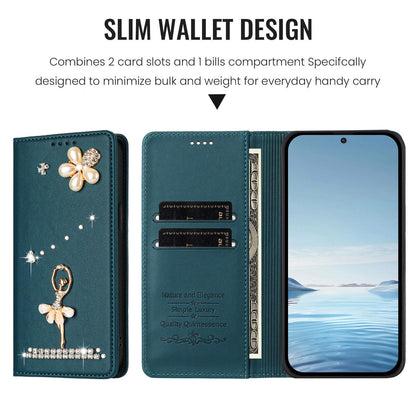 For Xiaomi Poco F8 Ultra / Redmi K90 Pro Max Ballet Girl Diamond Studded RFID Vegan Leather Phone Case(Peacock Green)