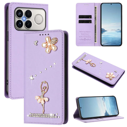 For Xiaomi Poco F8 Ultra / Redmi K90 Pro Max Ballet Girl Diamond Studded RFID Vegan Leather Phone Case(Light Purple)
