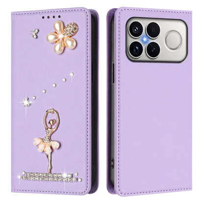 For Xiaomi Poco F8 Ultra / Redmi K90 Pro Max Ballet Girl Diamond Studded RFID Vegan Leather Phone Case(Light Purple)