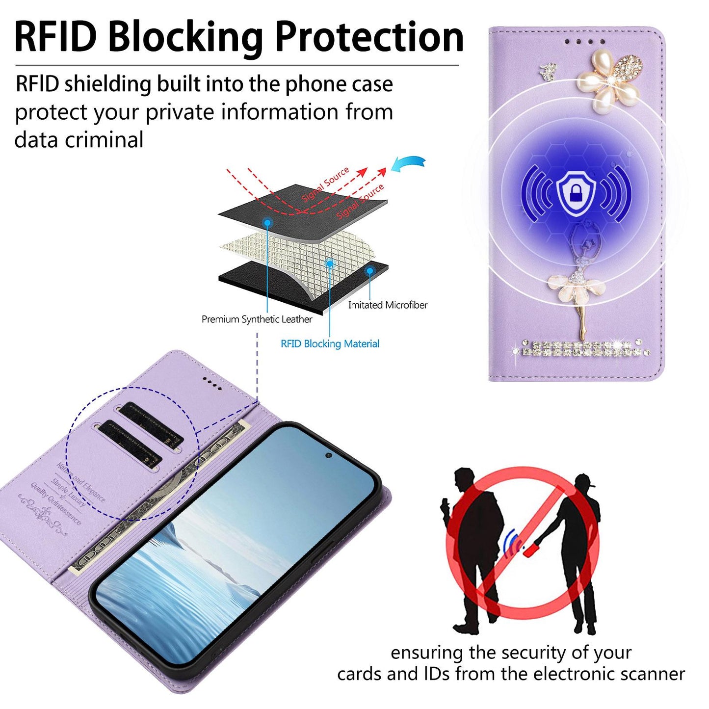 For Xiaomi Poco F8 Ultra / Redmi K90 Pro Max Ballet Girl Diamond Studded RFID Vegan Leather Phone Case(Light Purple)