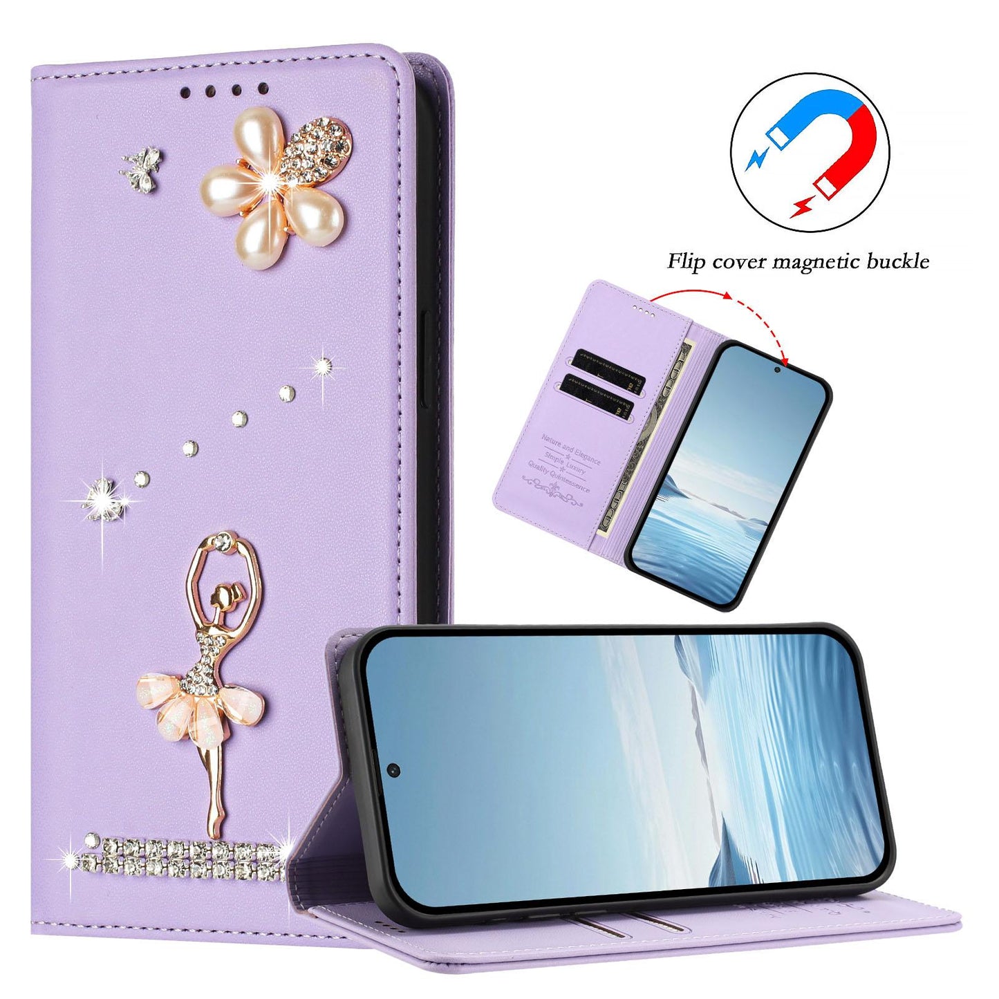 For Xiaomi Poco F8 Ultra / Redmi K90 Pro Max Ballet Girl Diamond Studded RFID Vegan Leather Phone Case(Light Purple)