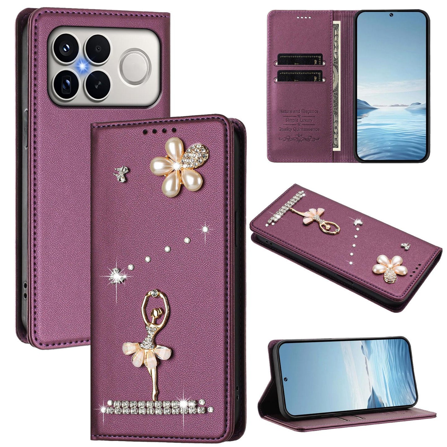 For Xiaomi Poco F8 Ultra / Redmi K90 Pro Max Ballet Girl Diamond Studded RFID Vegan Leather Phone Case(Violet)