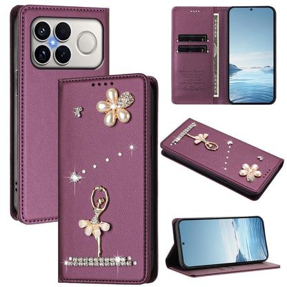 For Xiaomi Poco F8 Ultra / Redmi K90 Pro Max Ballet Girl Diamond Studded RFID Vegan Leather Phone Case(Violet)