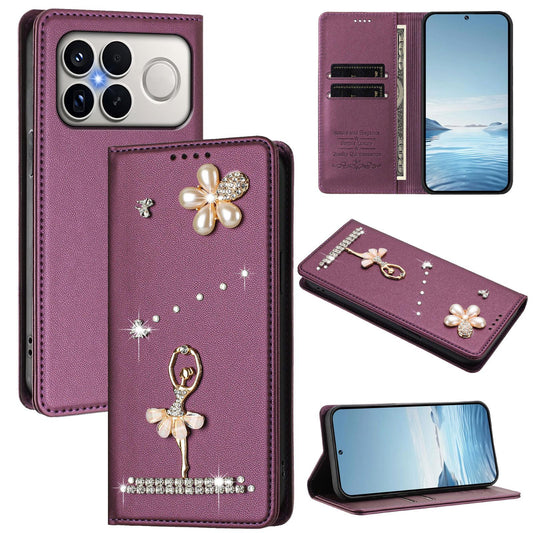 For Xiaomi Poco F8 Ultra / Redmi K90 Pro Max Ballet Girl Diamond Studded RFID Vegan Leather Phone Case(Violet)