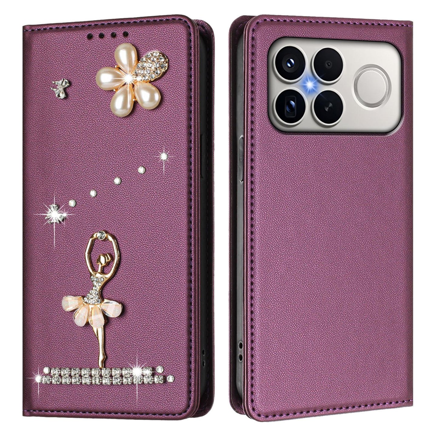 For Xiaomi Poco F8 Ultra / Redmi K90 Pro Max Ballet Girl Diamond Studded RFID Vegan Leather Phone Case(Violet)