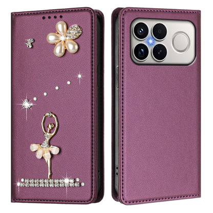 For Xiaomi Poco F8 Ultra / Redmi K90 Pro Max Ballet Girl Diamond Studded RFID Vegan Leather Phone Case(Violet)