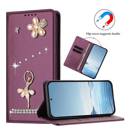 For Xiaomi Poco F8 Ultra / Redmi K90 Pro Max Ballet Girl Diamond Studded RFID Vegan Leather Phone Case(Violet)