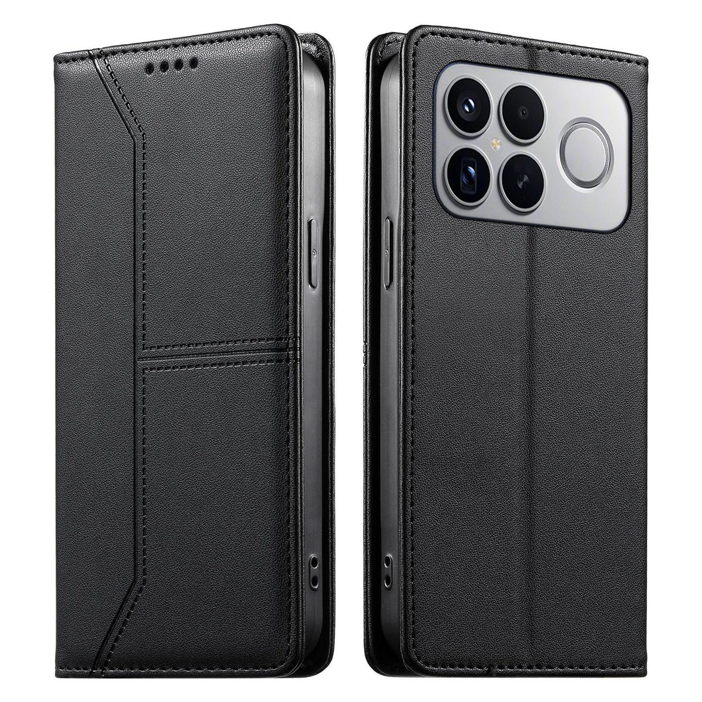 For Redmi K90 Pro Max / Poco F8 Ultra 5G Stitched Line Magnetic RFID Vegan Leather Phone Case(Black)