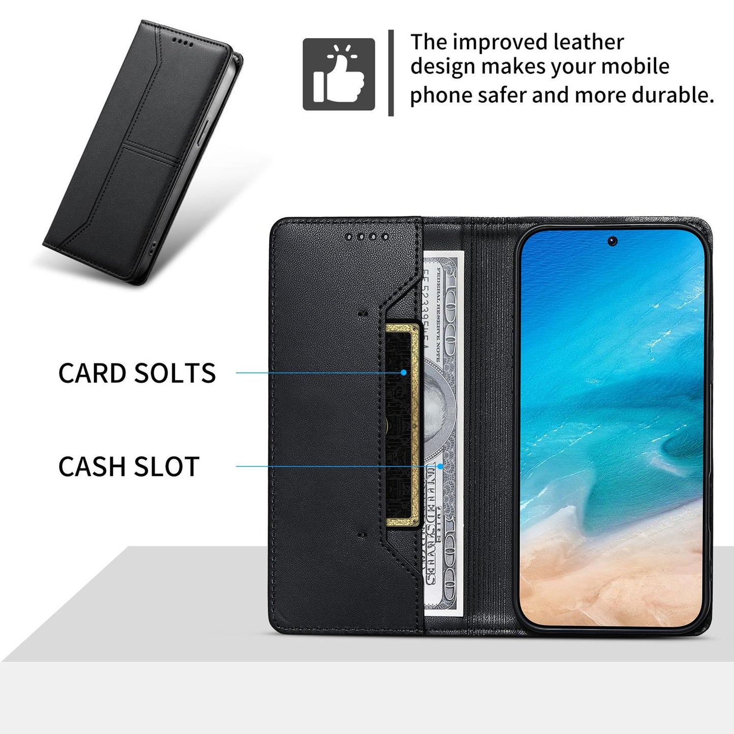 For Redmi K90 Pro Max / Poco F8 Ultra 5G Stitched Line Magnetic RFID Vegan Leather Phone Case(Black)
