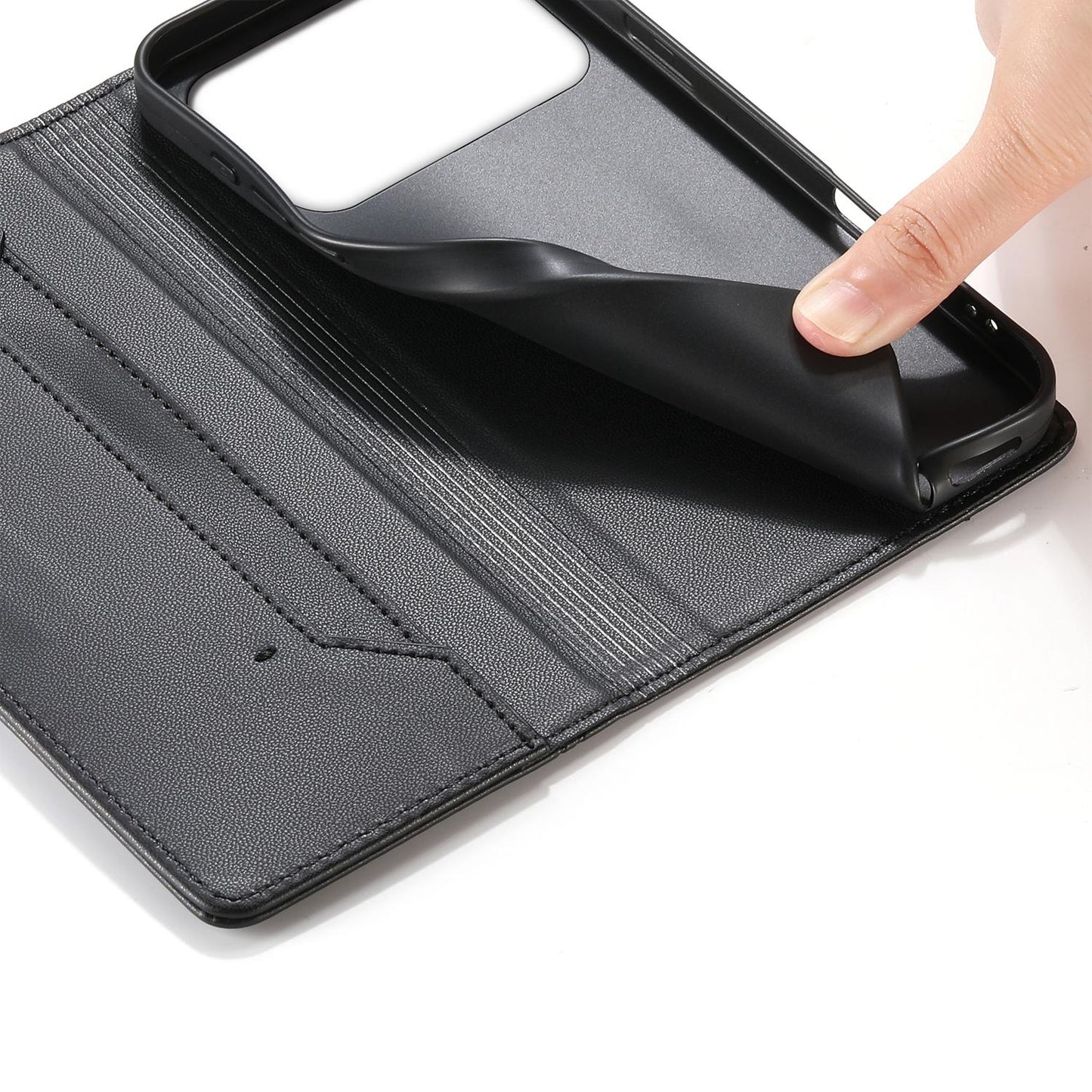 For Redmi K90 Pro Max / Poco F8 Ultra 5G Stitched Line Magnetic RFID Vegan Leather Phone Case(Black)
