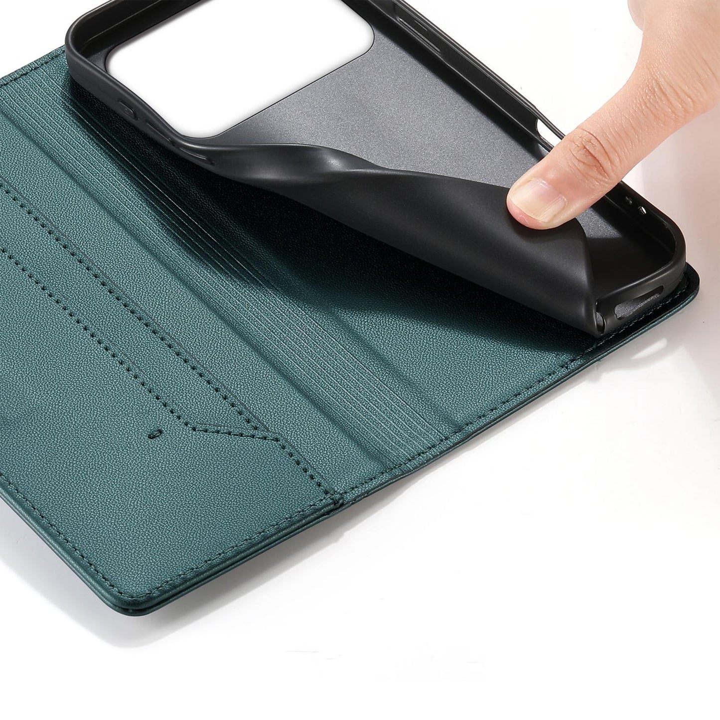 For Redmi K90 Pro Max / Poco F8 Ultra 5G Stitched Line Magnetic RFID Vegan Leather Phone Case(Green)