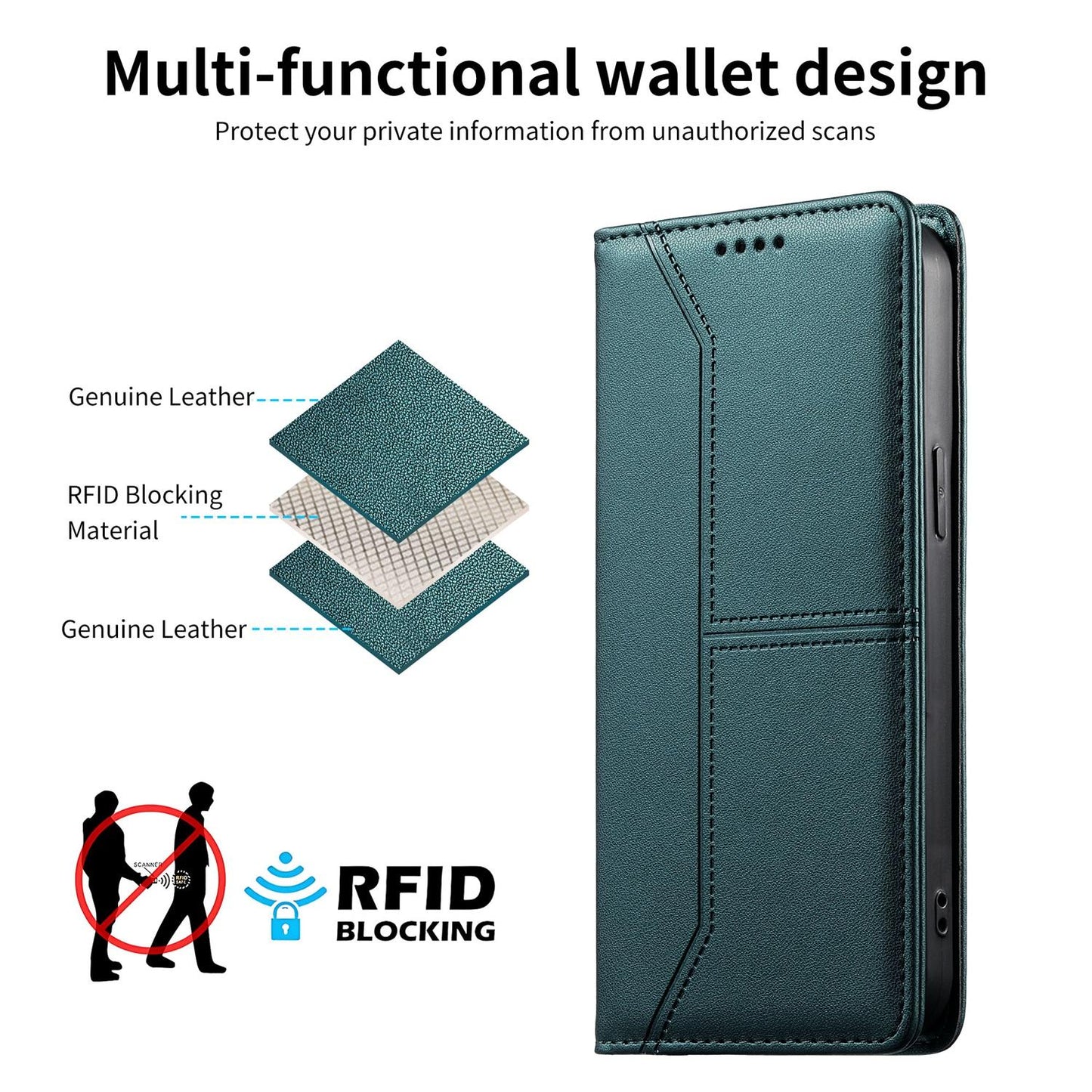 For Redmi K90 Pro Max / Poco F8 Ultra 5G Stitched Line Magnetic RFID Vegan Leather Phone Case(Green)