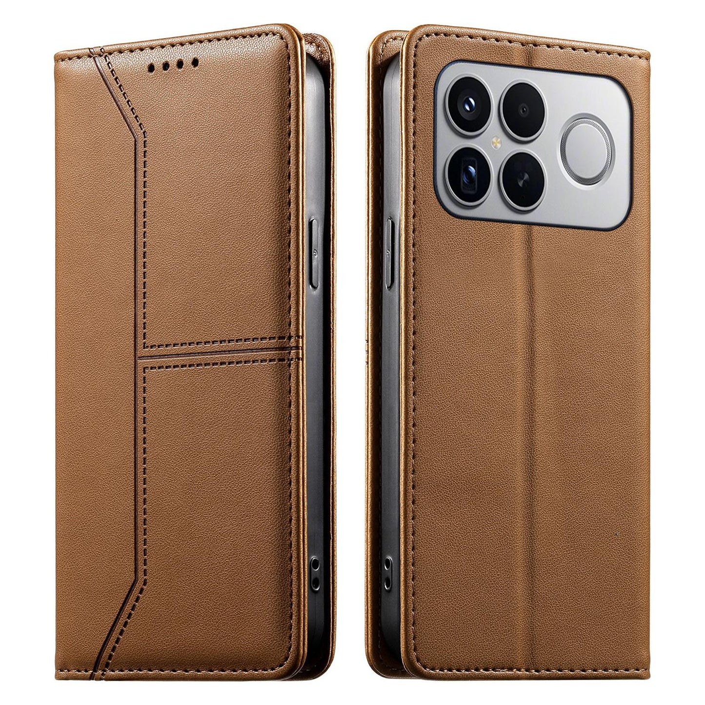 For Redmi K90 Pro Max / Poco F8 Ultra 5G Stitched Line Magnetic RFID Vegan Leather Phone Case(Brown)