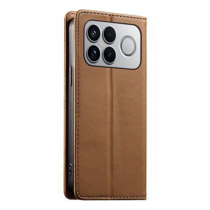 For Redmi K90 Pro Max / Poco F8 Ultra 5G Stitched Line Magnetic RFID Vegan Leather Phone Case(Brown)