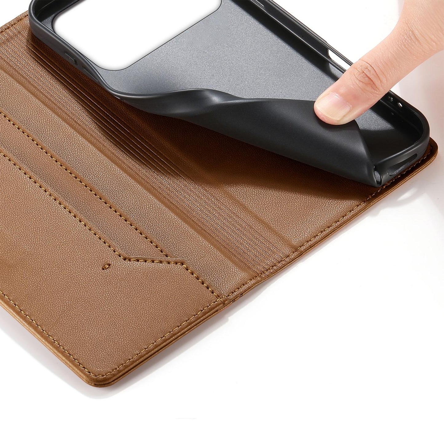 For Redmi K90 Pro Max / Poco F8 Ultra 5G Stitched Line Magnetic RFID Vegan Leather Phone Case(Brown)