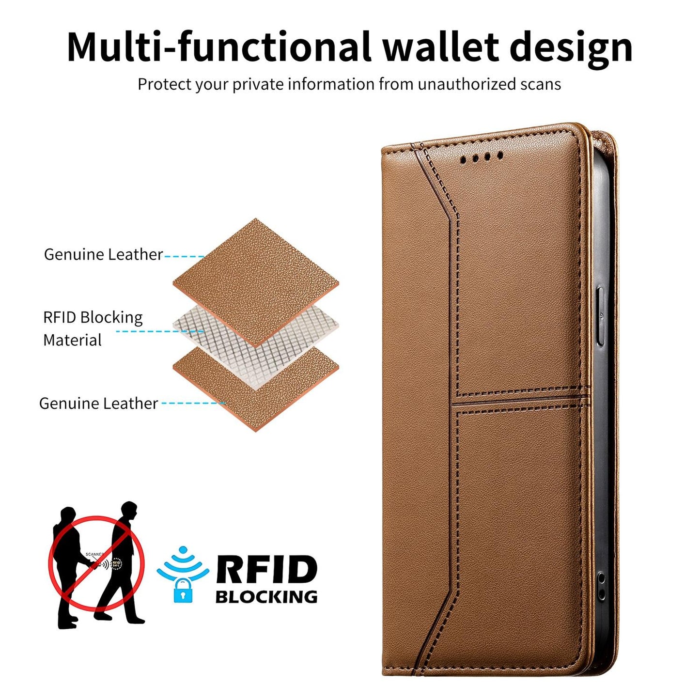 For Redmi K90 Pro Max / Poco F8 Ultra 5G Stitched Line Magnetic RFID Vegan Leather Phone Case(Brown)