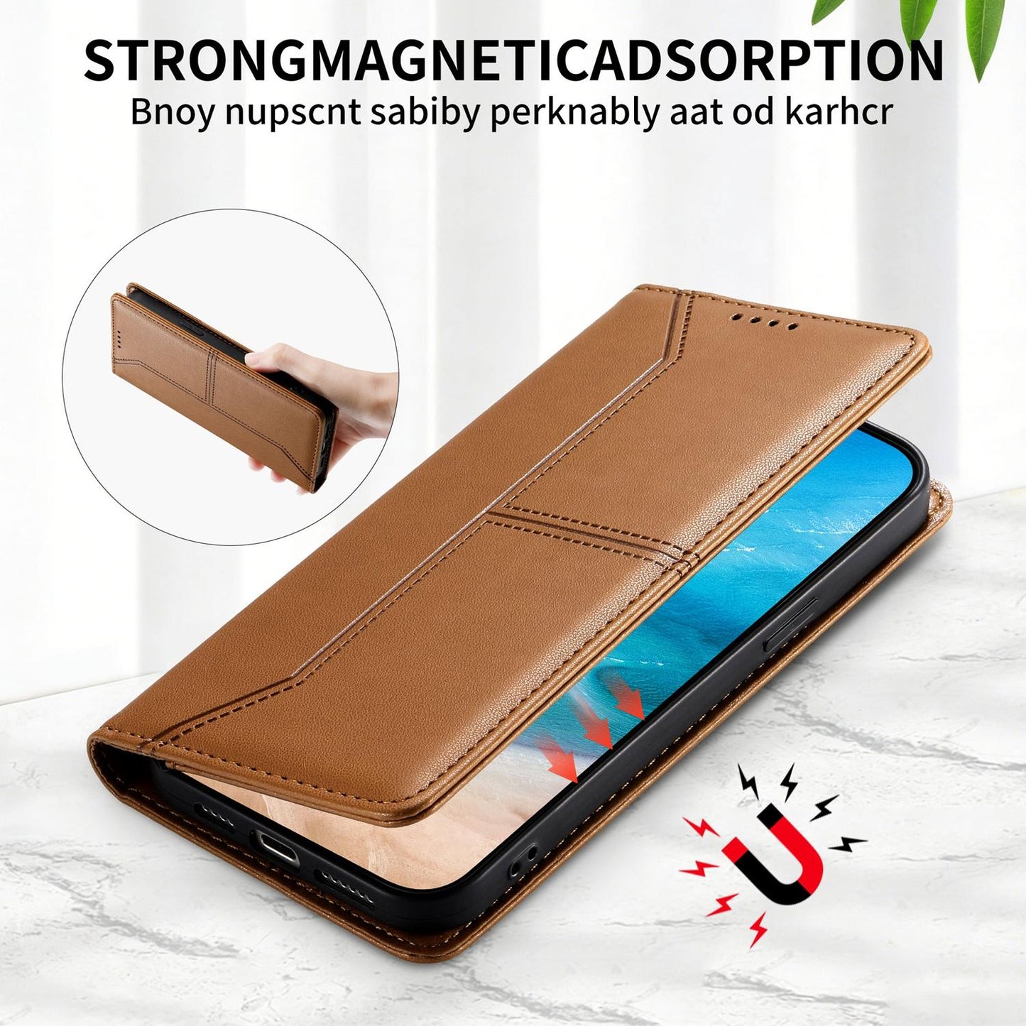 For Redmi K90 Pro Max / Poco F8 Ultra 5G Stitched Line Magnetic RFID Vegan Leather Phone Case(Brown)