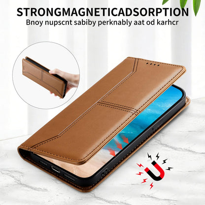 For Redmi K90 Pro Max / Poco F8 Ultra 5G Stitched Line Magnetic RFID Vegan Leather Phone Case(Brown)