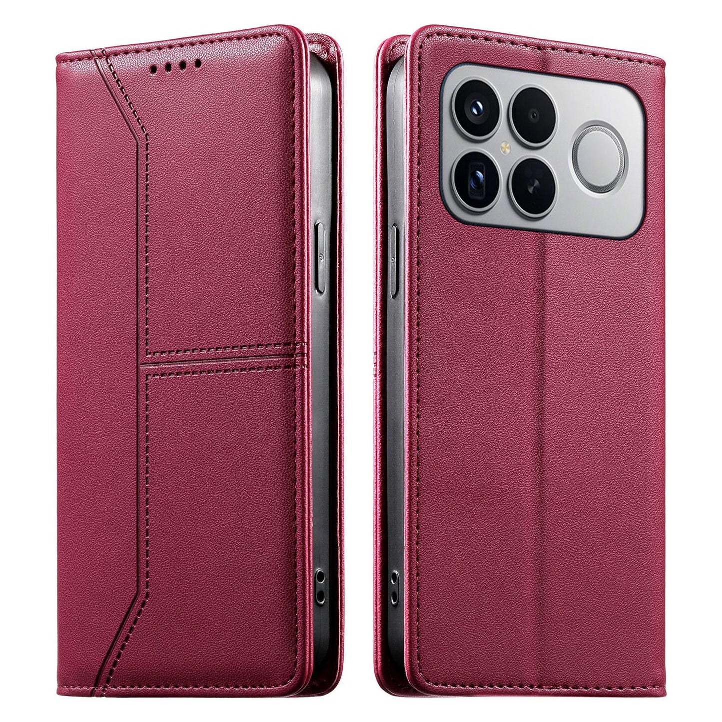 For Redmi K90 Pro Max / Poco F8 Ultra 5G Stitched Line Magnetic RFID Vegan Leather Phone Case(Wine Red)