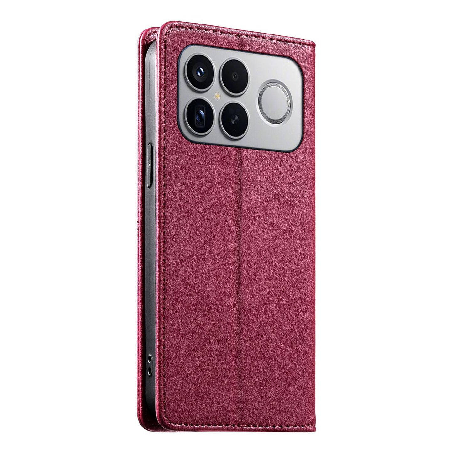 For Redmi K90 Pro Max / Poco F8 Ultra 5G Stitched Line Magnetic RFID Vegan Leather Phone Case(Wine Red)