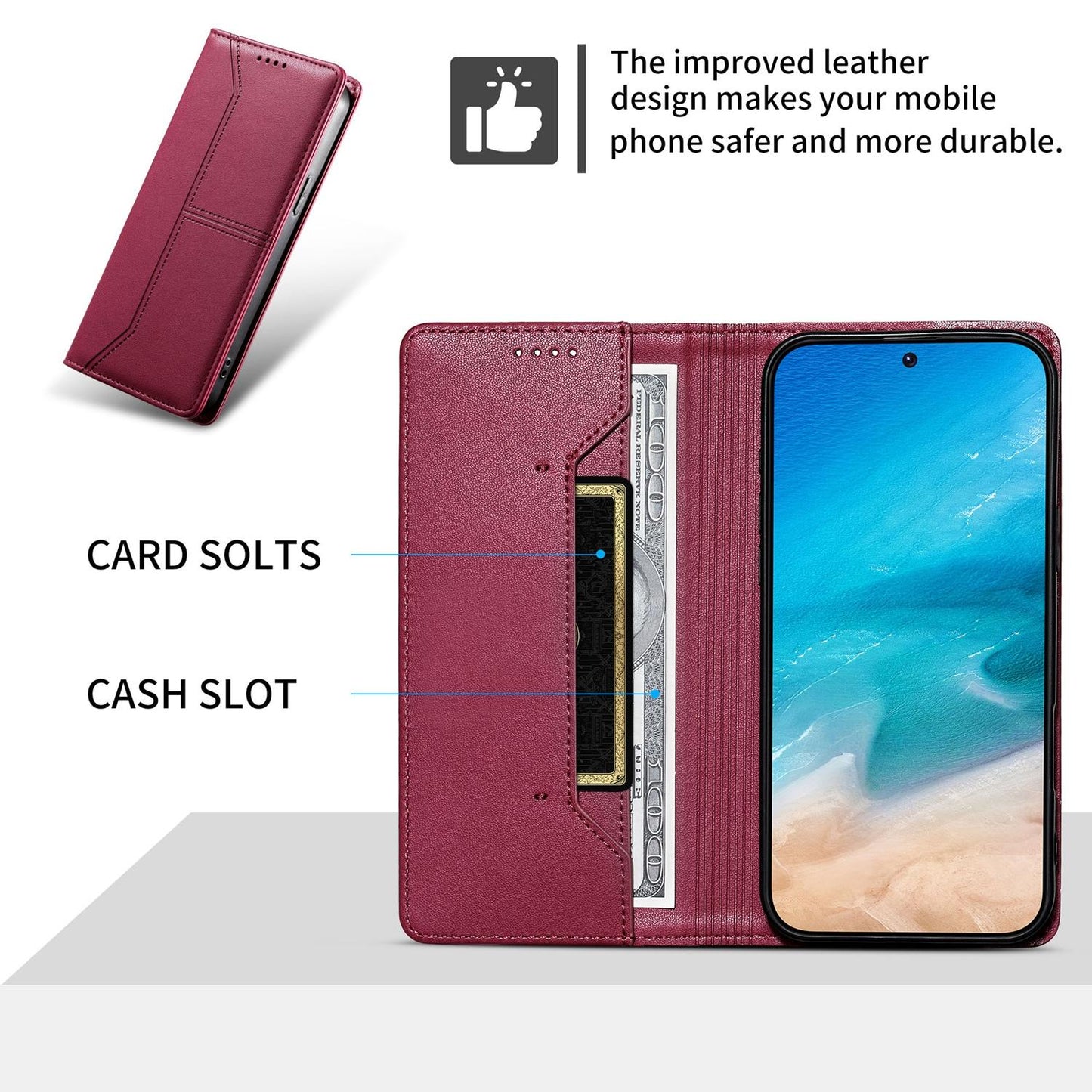 For Redmi K90 Pro Max / Poco F8 Ultra 5G Stitched Line Magnetic RFID Vegan Leather Phone Case(Wine Red)