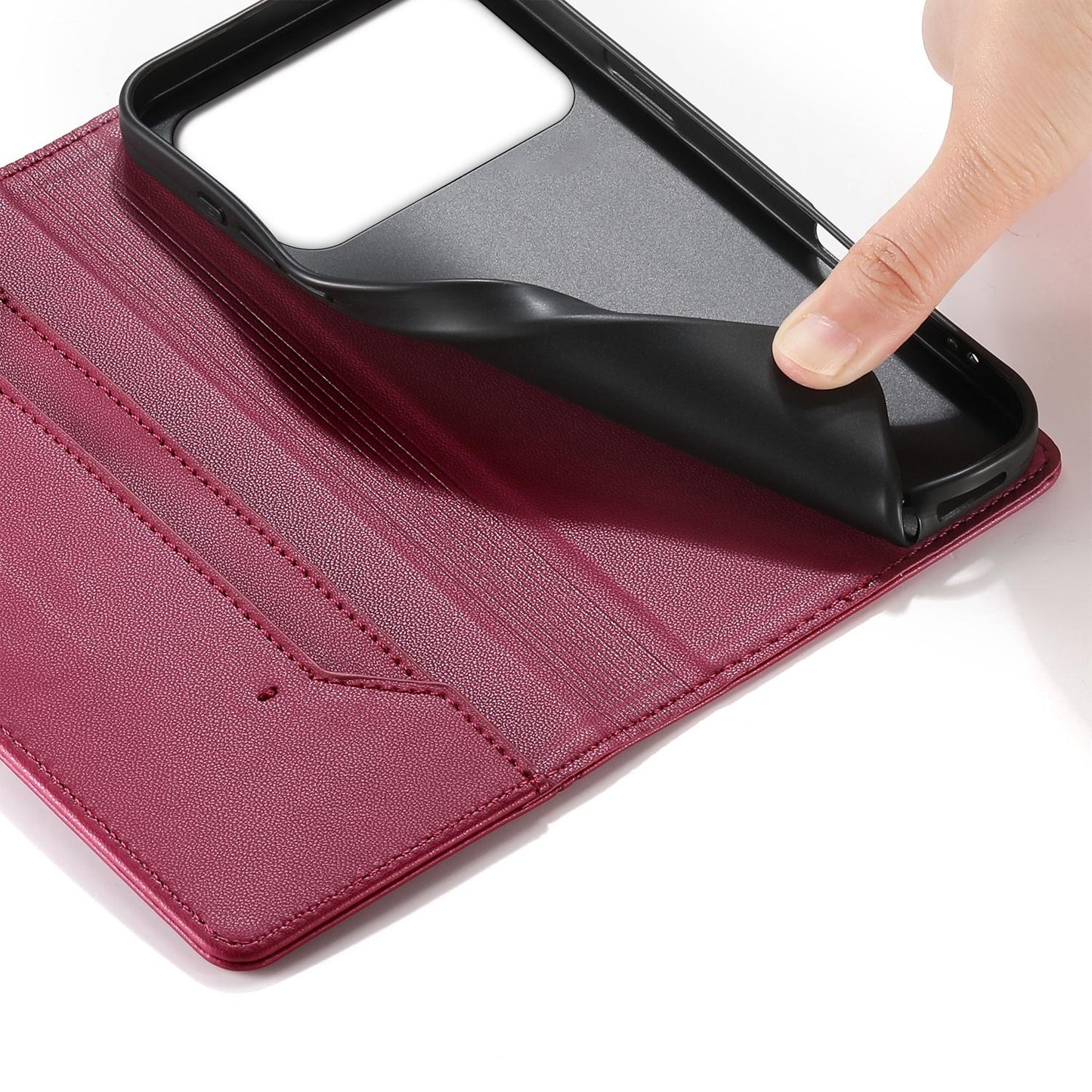 For Redmi K90 Pro Max / Poco F8 Ultra 5G Stitched Line Magnetic RFID Vegan Leather Phone Case(Wine Red)