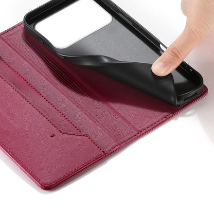 For Redmi K90 Pro Max / Poco F8 Ultra 5G Stitched Line Magnetic RFID Vegan Leather Phone Case(Wine Red)
